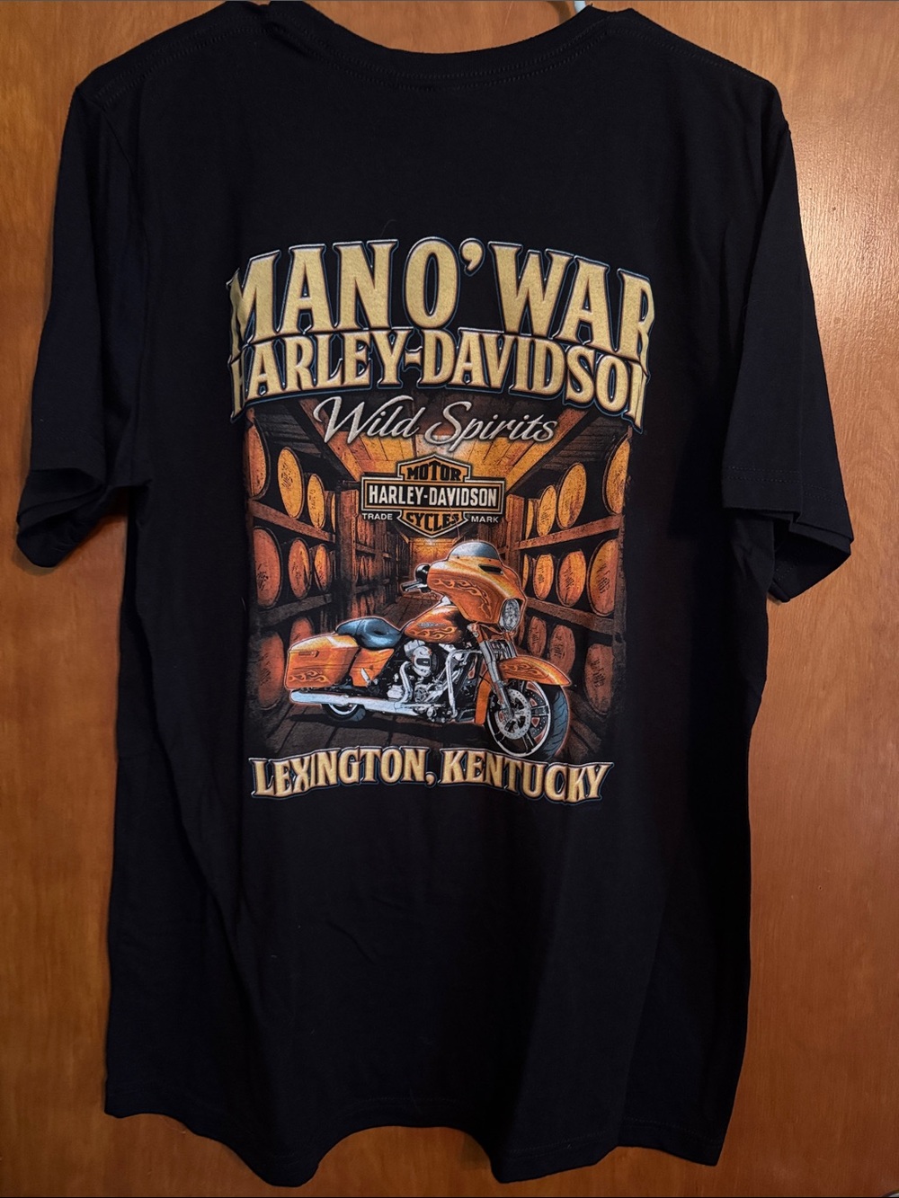 Lexington Kentucky Harley-Davidson Black Tee with Orange Motorcycle Man O’ War